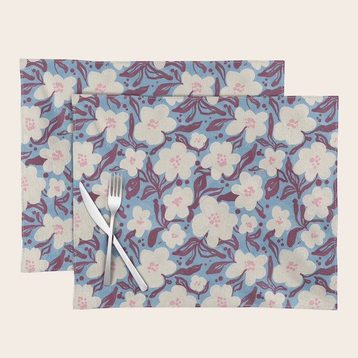 Cream Burgundy Blue Floral  Placemat Gallery Image 1