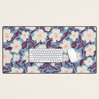 Cream Burgundy Blue Floral  Desk Mat Gallery Image 1