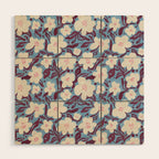 Cream Burgundy Blue Floral  Wood Wall Art Gallery Image 1