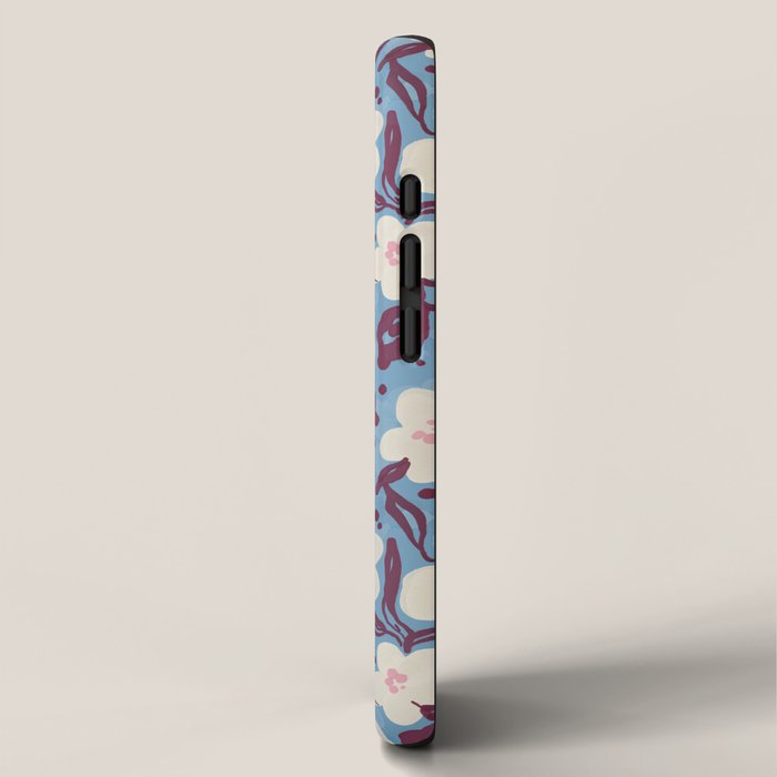 Cream Burgundy Blue Floral  iPhone Case Gallery Image 2