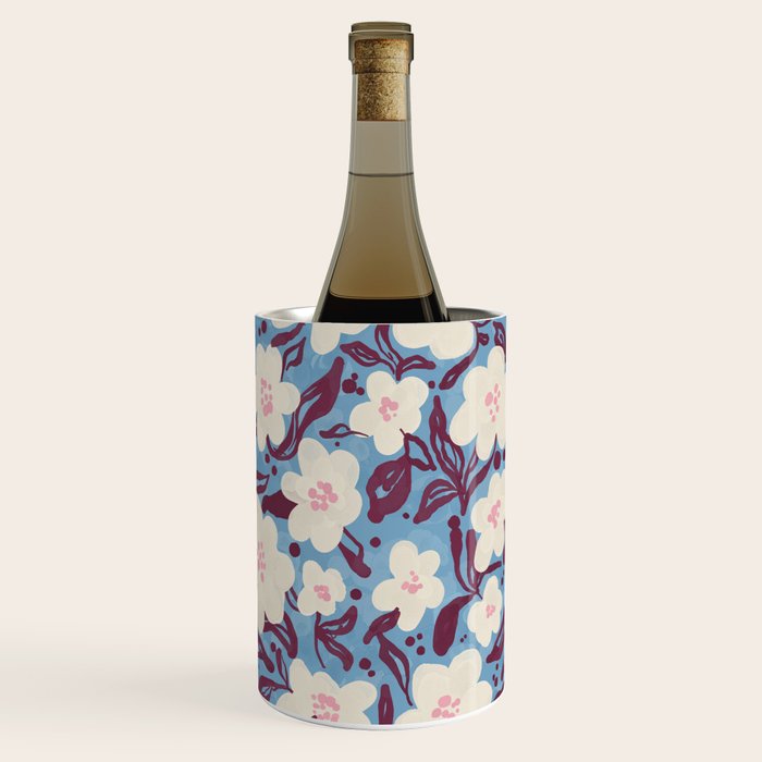 Cream Burgundy Blue Floral  Wine Chiller Gallery Image 2