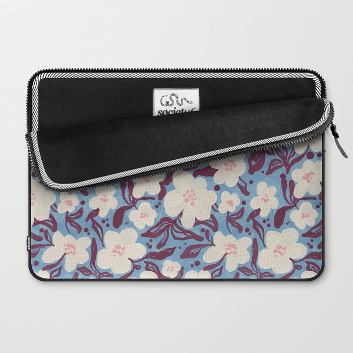 Cream Burgundy Blue Floral  Laptop Sleeve Gallery Image 2