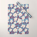Cream Burgundy Blue Floral  Wrapping Paper Gallery Image 1
