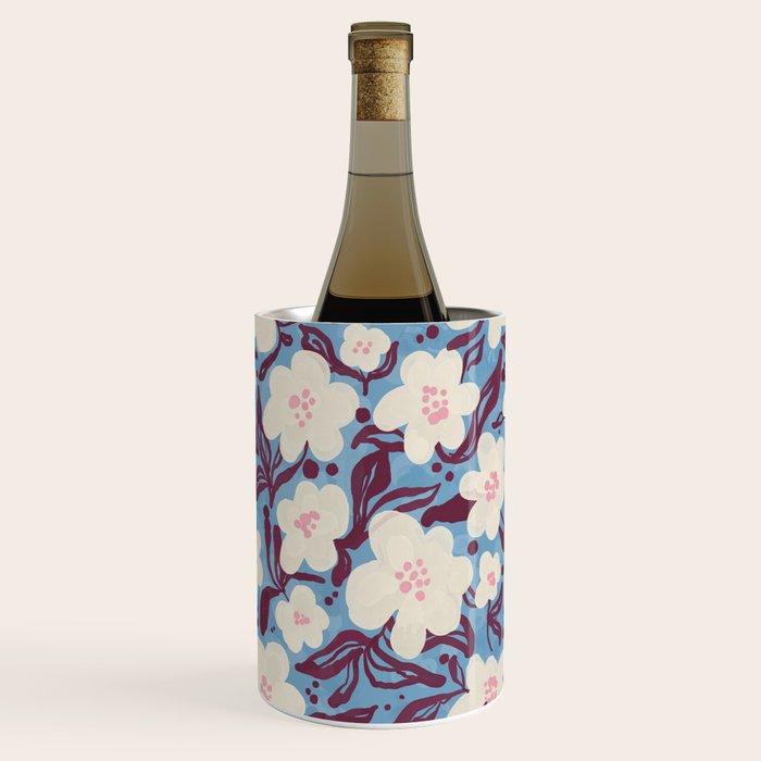 Cream Burgundy Blue Floral  Wine Chiller Gallery Image 1