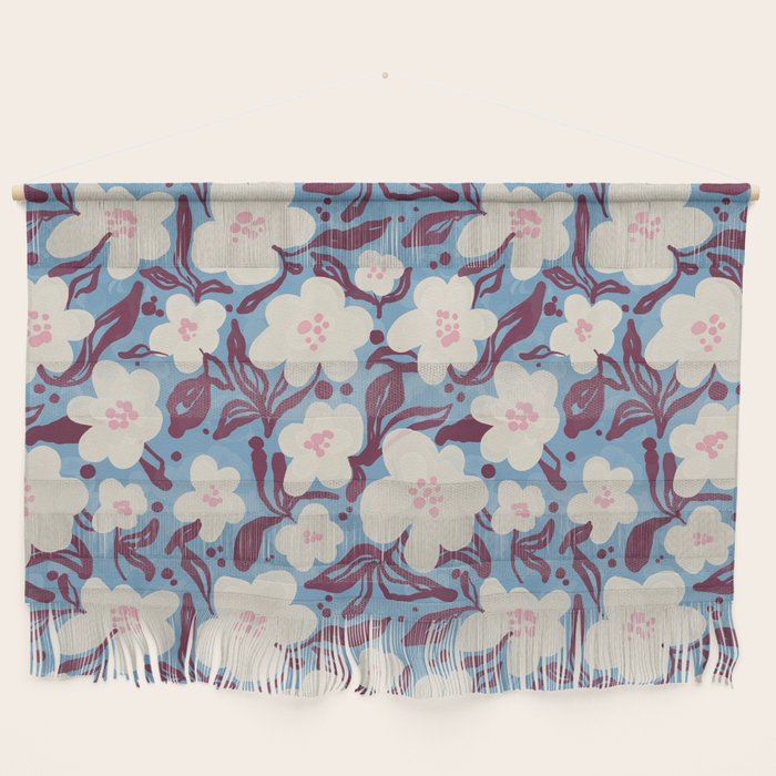 Cream Burgundy Blue Floral  Wall Hanging Gallery Image 1