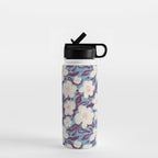 Cream Burgundy Blue Floral  Water Bottle Gallery Image 1