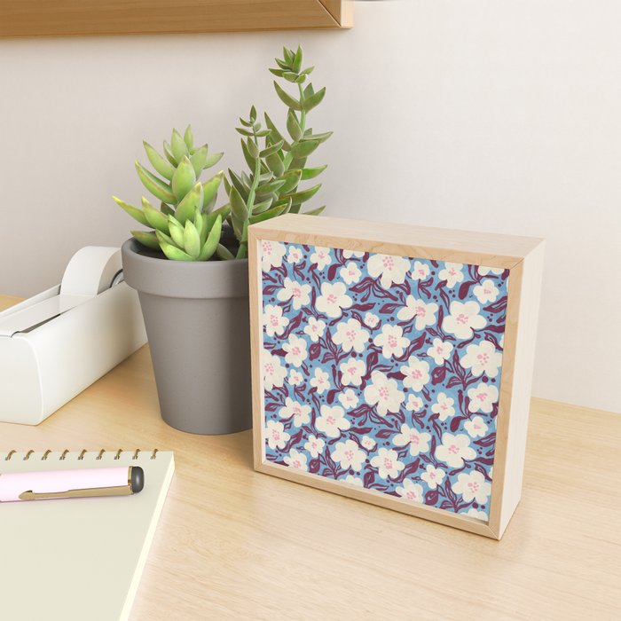 Cream Burgundy Blue Floral  Mini Art Print Gallery Image 2