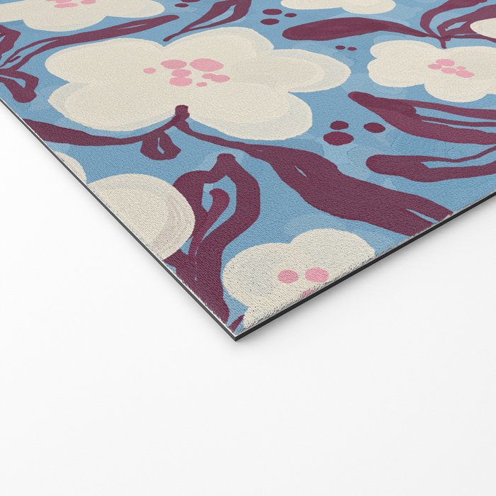 Cream Burgundy Blue Floral  Welcome Mat Gallery Image 2