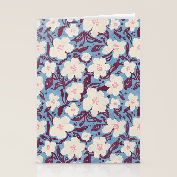 Cream Burgundy Blue Floral  Stationery Card Gallery Image 2