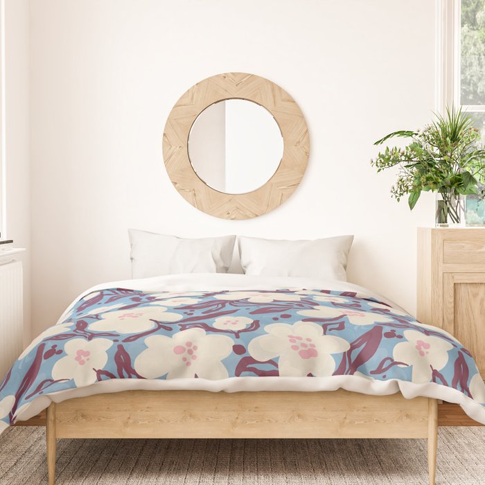 Cream Burgundy Blue Floral  Duvet Cover Gallery Image 3