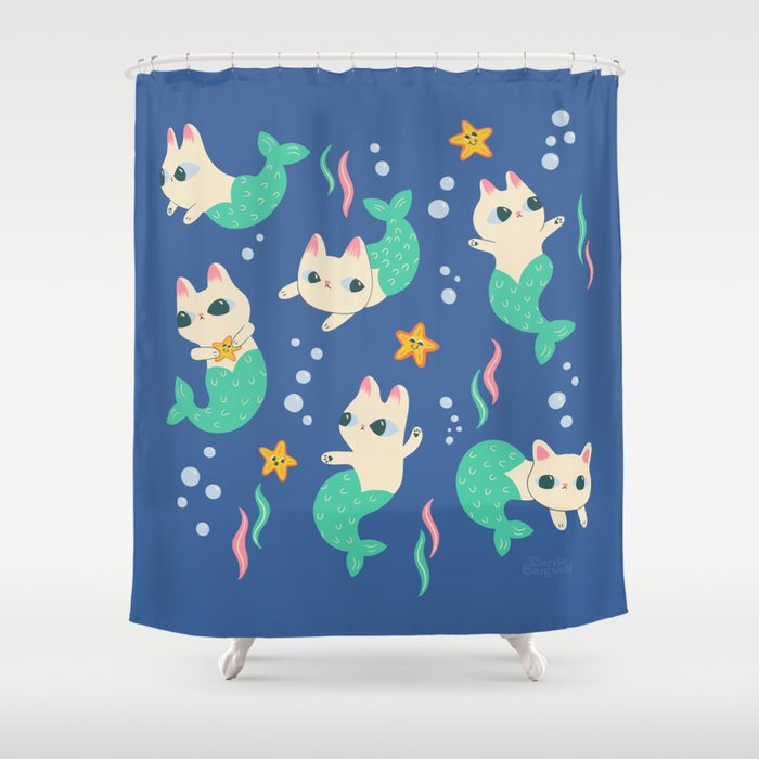 Pretty Purrmaids - Cat Mermaids Shower Curtain Gallery Image 1