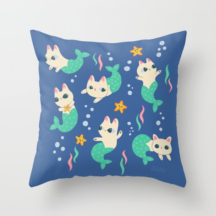 Pretty Purrmaids - Cat Mermaids Throw Pillow Gallery Image 6