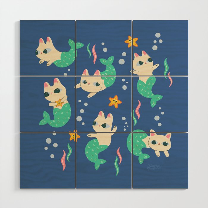 Pretty Purrmaids - Cat Mermaids Wood Wall Art Gallery Image 1