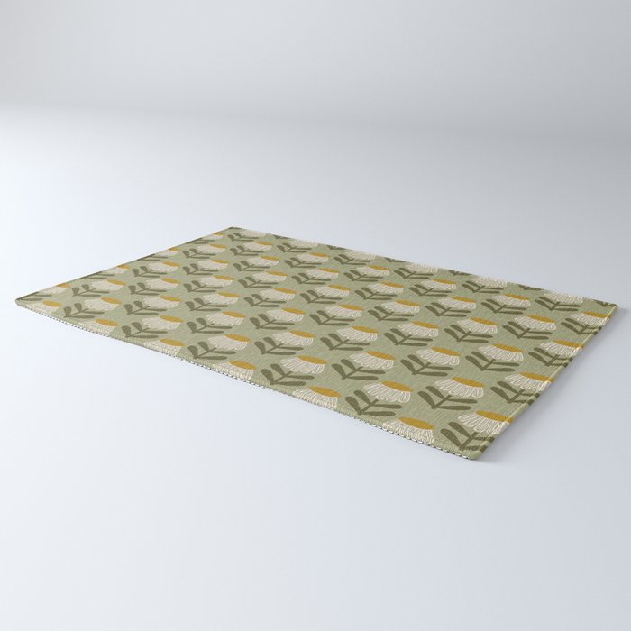 Retro Floral Sage - Mid Century Modern Daisy Rug Gallery Image 3
