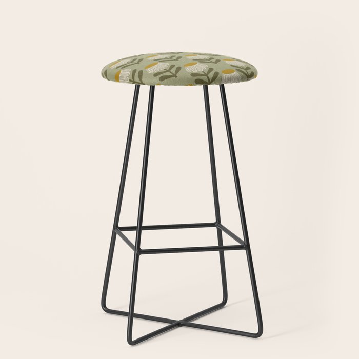 Retro Floral Sage - Mid Century Modern Daisy Stool Gallery Image 1