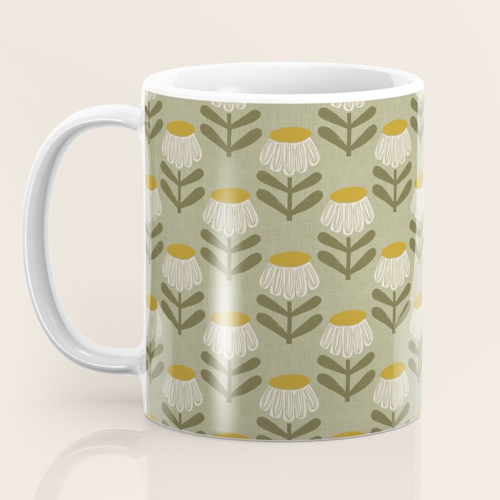 Retro Floral Sage - Mid Century Modern Daisy Coffee Mug Gallery Image 3