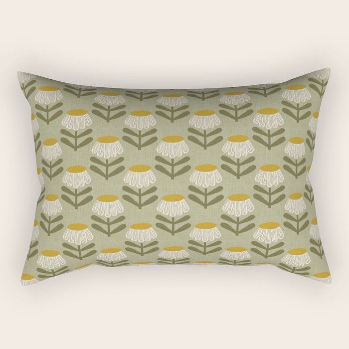 Retro Floral Sage - Mid Century Modern Daisy Rectangular Pillow Gallery Image 1