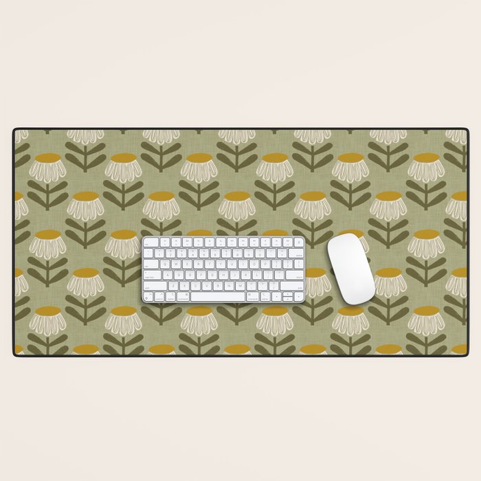 Retro Floral Sage - Mid Century Modern Daisy Desk Mat Gallery Image 1
