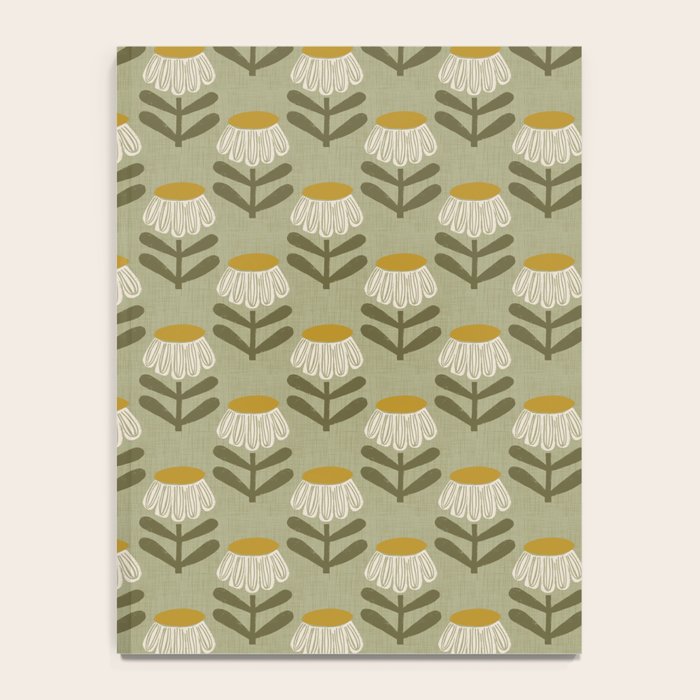 Retro Floral Sage - Mid Century Modern Daisy Notebook Gallery Image 4