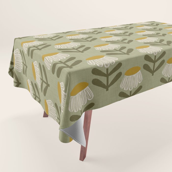Retro Floral Sage - Mid Century Modern Daisy Tablecloth Gallery Image 1