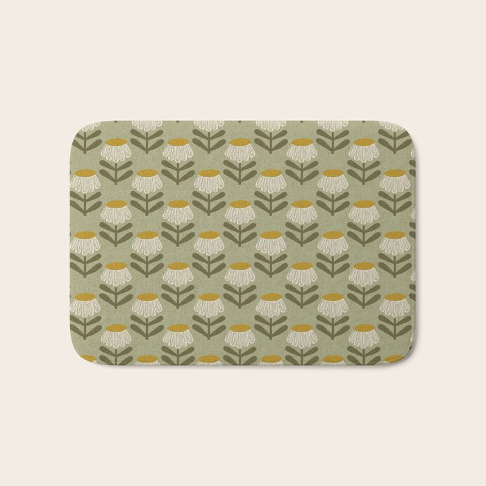 Retro Floral Sage - Mid Century Modern Daisy Bath Mat Gallery Image 1
