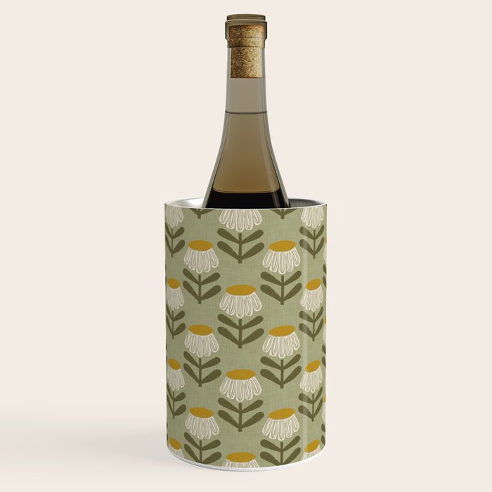 Retro Floral Sage - Mid Century Modern Daisy Wine Chiller Gallery Image 1
