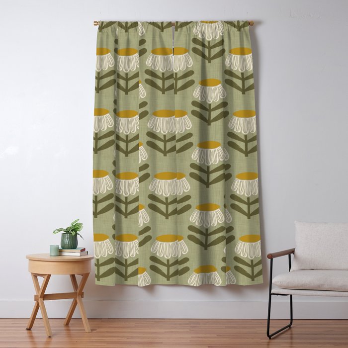 Retro Floral Sage - Mid Century Modern Daisy Window Curtain Gallery Image 5