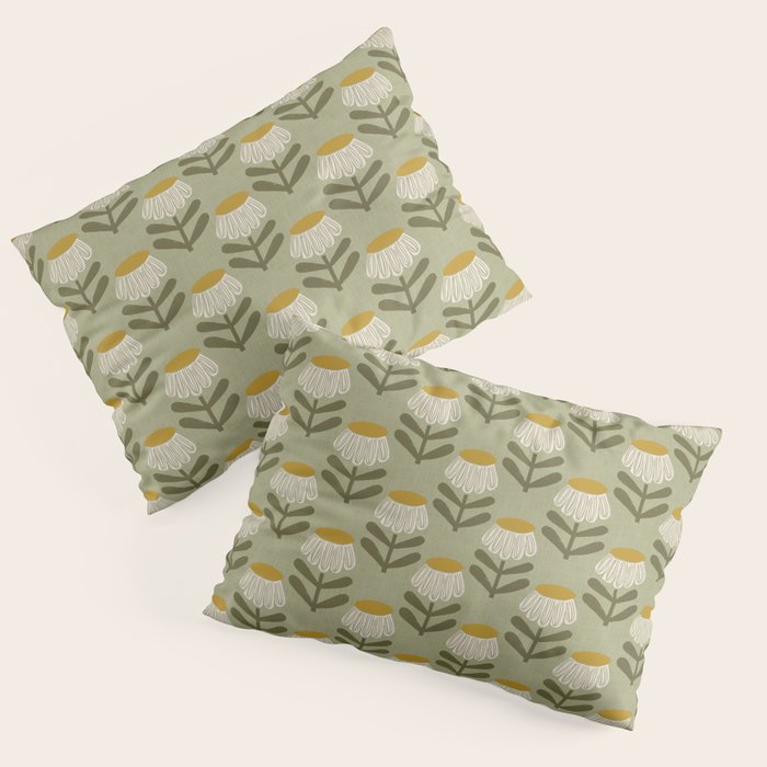 Retro Floral Sage - Mid Century Modern Daisy Pillow Sham Gallery Image 3