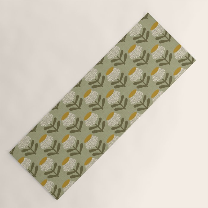 Retro Floral Sage - Mid Century Modern Daisy Yoga Mat Gallery Image 1
