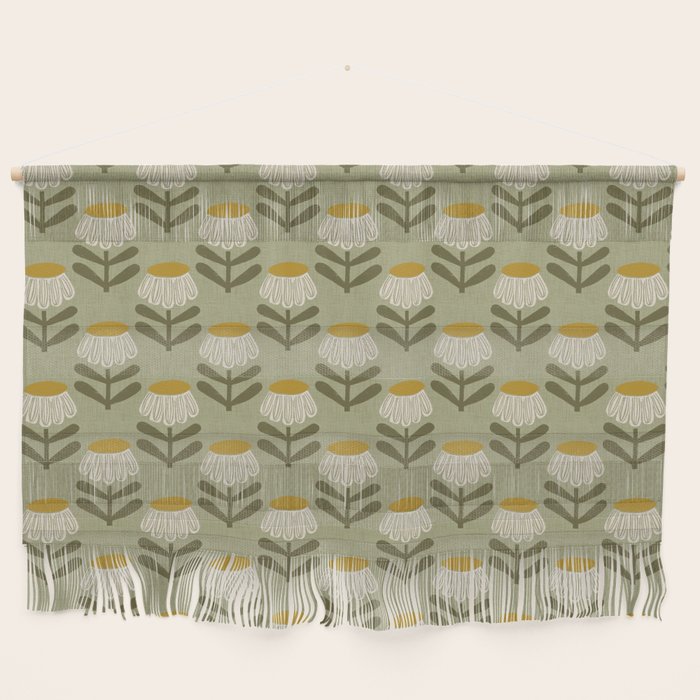 Retro Floral Sage - Mid Century Modern Daisy Wall Hanging Gallery Image 1