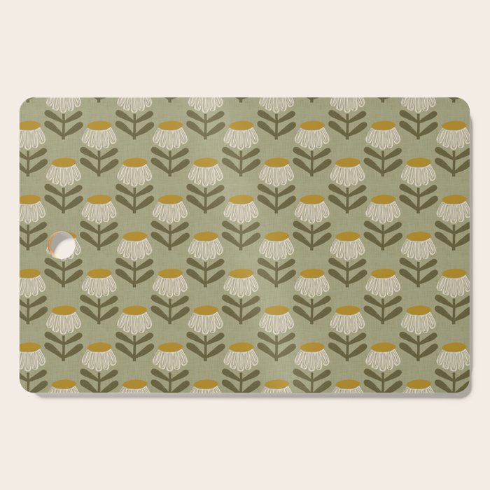 Retro Floral Sage - Mid Century Modern Daisy Cutting Board Gallery Image 1