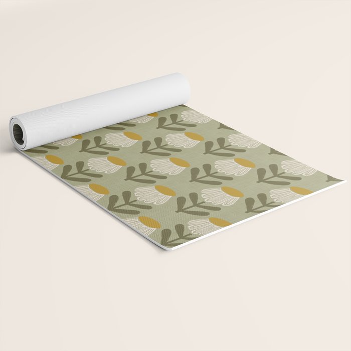 Retro Floral Sage - Mid Century Modern Daisy Yoga Mat Gallery Image 2