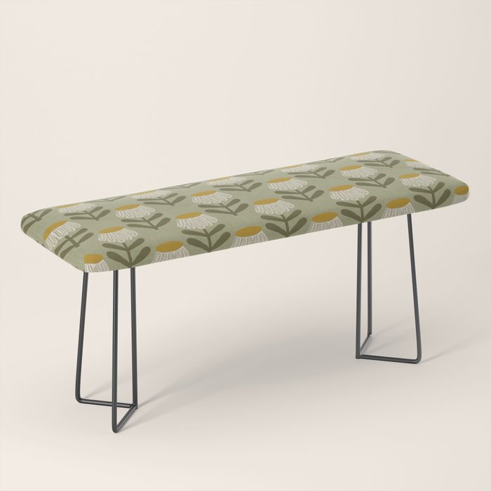 Retro Floral Sage - Mid Century Modern Daisy Bench Gallery Image 1