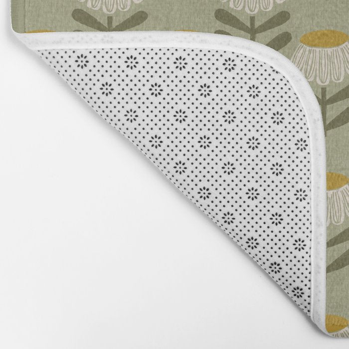 Retro Floral Sage - Mid Century Modern Daisy Bath Mat Gallery Image 2