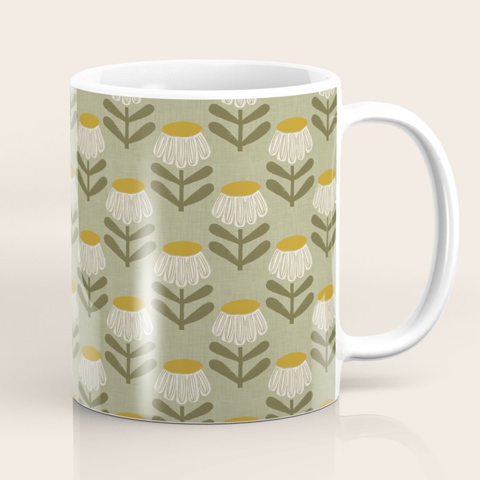 Retro Floral Sage - Mid Century Modern Daisy Coffee Mug Gallery Image 1