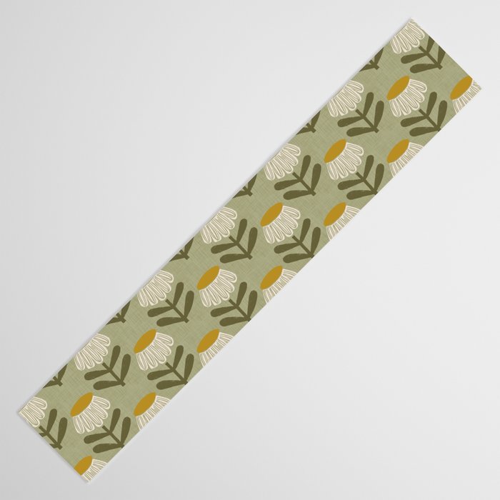 Retro Floral Sage - Mid Century Modern Daisy Table Runner Gallery Image 3