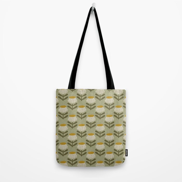 Retro Floral Sage - Mid Century Modern Daisy Tote Bag Gallery Image 2