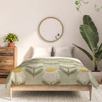 Retro Floral Sage - Mid Century Modern Daisy Comforter Gallery Image 3