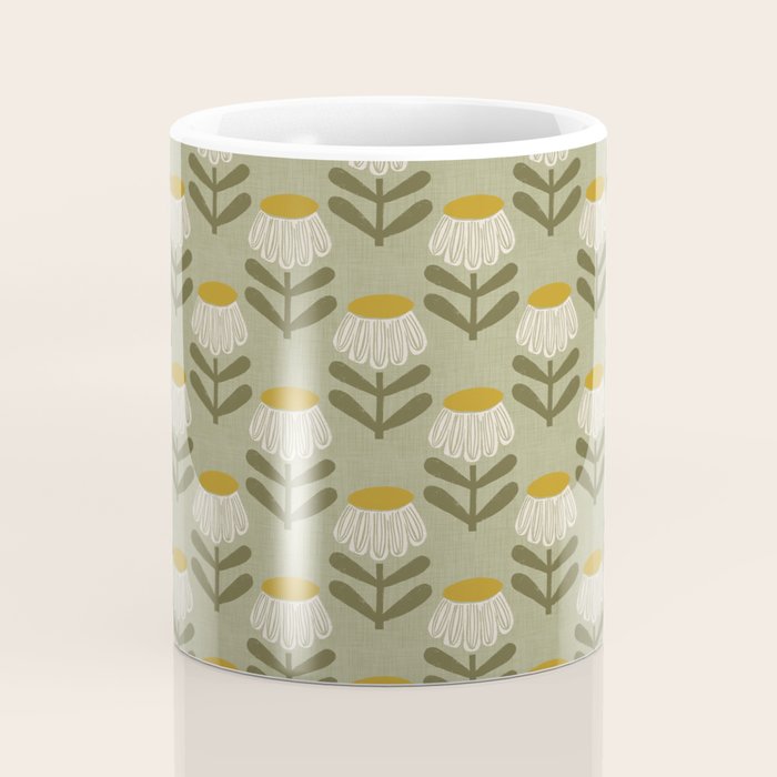 Retro Floral Sage - Mid Century Modern Daisy Coffee Mug Gallery Image 4