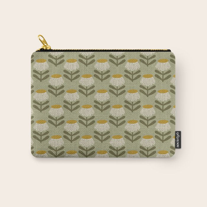 Retro Floral Sage - Mid Century Modern Daisy Carry All Pouch Gallery Image 1