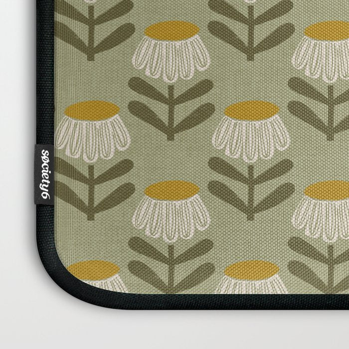Retro Floral Sage - Mid Century Modern Daisy Laptop Sleeve Gallery Image 3
