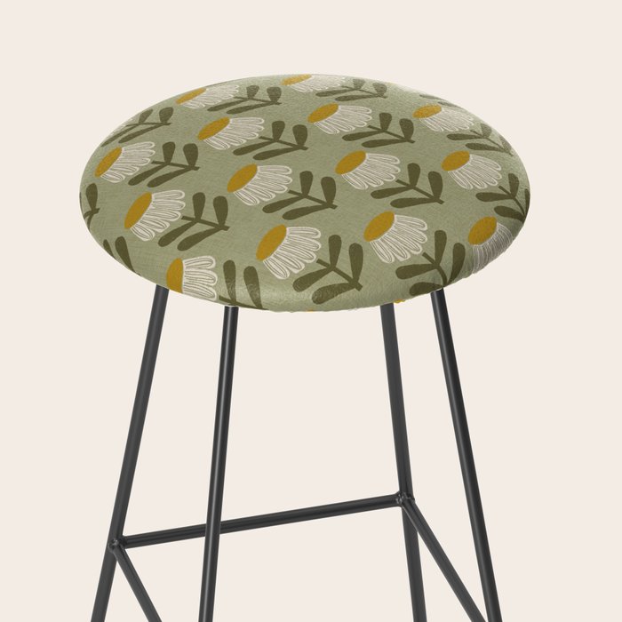 Retro Floral Sage - Mid Century Modern Daisy Stool Gallery Image 2