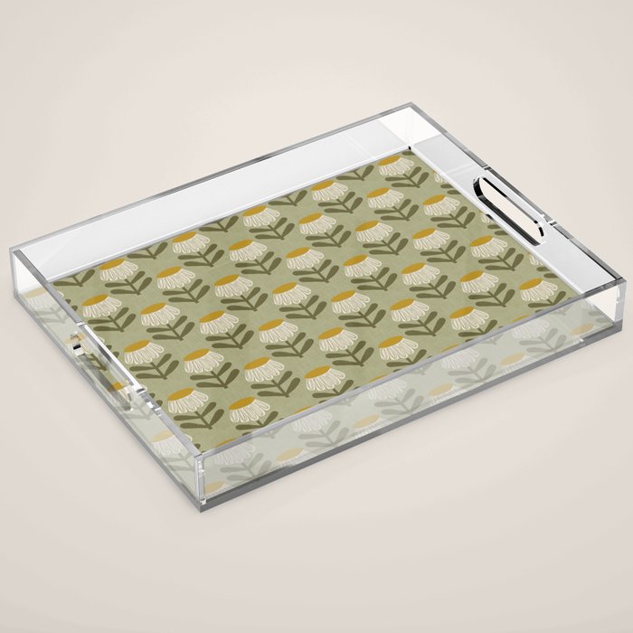 Retro Floral Sage - Mid Century Modern Daisy Acrylic Tray Gallery Image 1
