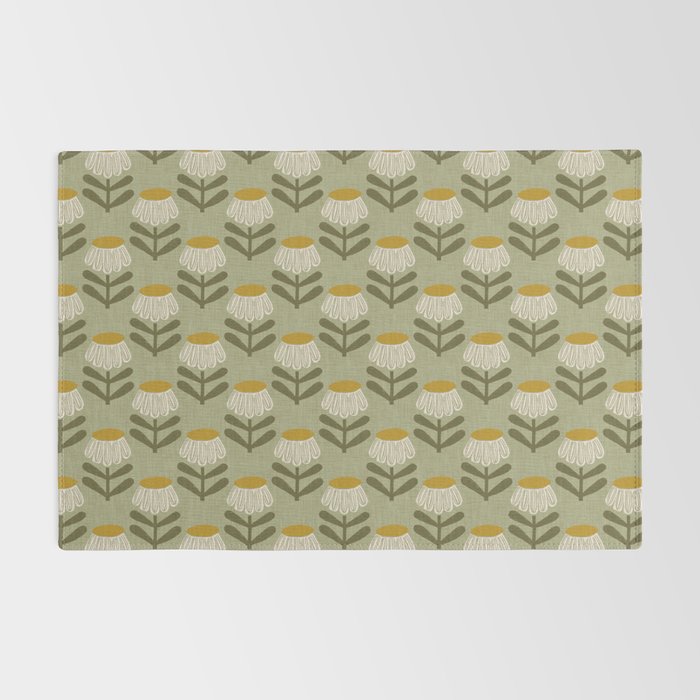 Retro Floral Sage - Mid Century Modern Daisy Rug Gallery Image 2