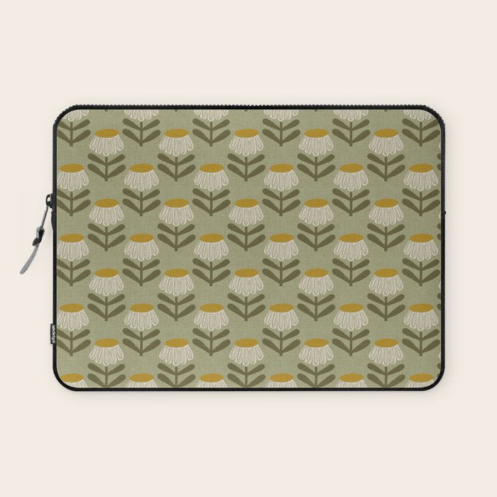 Retro Floral Sage - Mid Century Modern Daisy Laptop Sleeve Gallery Image 1