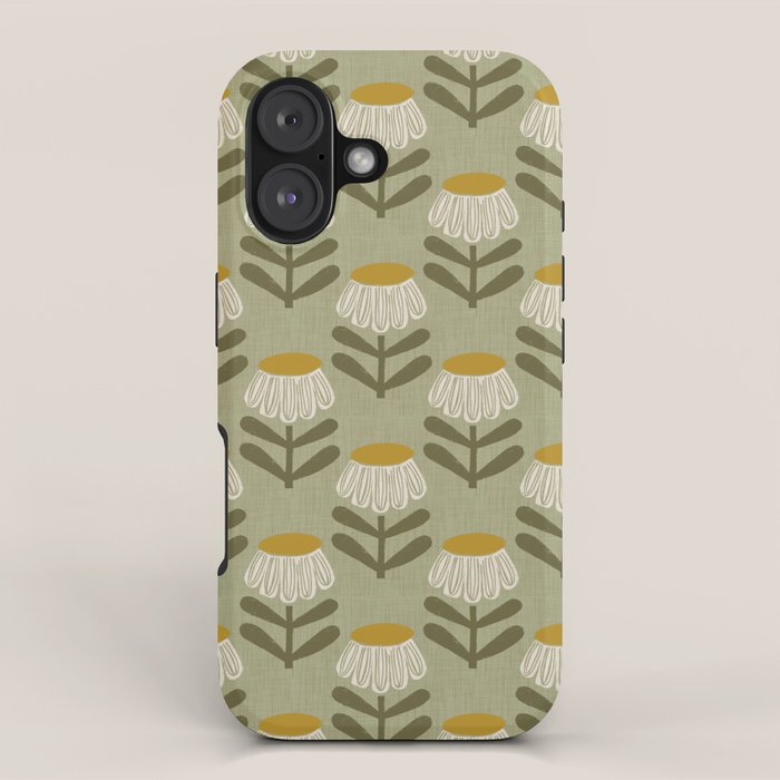 Retro Floral Sage - Mid Century Modern Daisy iPhone Case Gallery Image 1