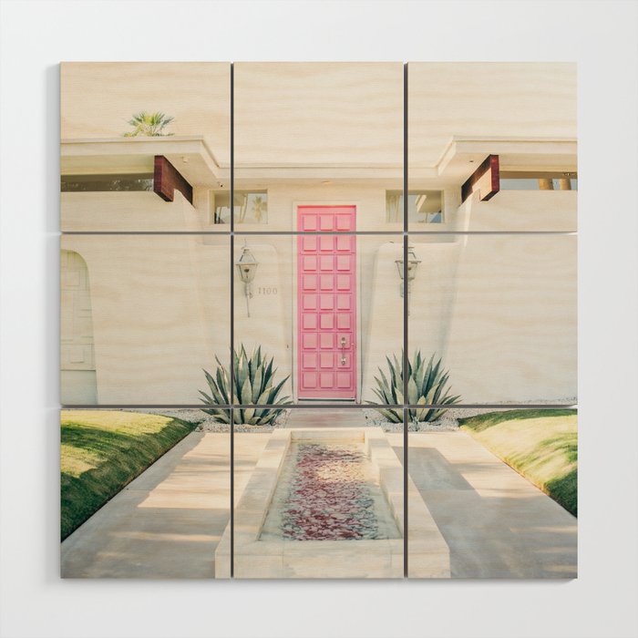 Pink Door in Palm Springs California Photo - Mid Century Modern Architecture Wood Wall Art Gallery Image 1