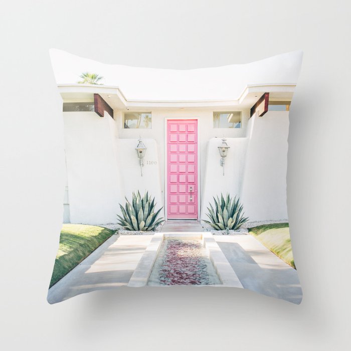 Pink Door in Palm Springs California Photo - Mid Century Modern Architecture Throw Pillow Gallery Image 6