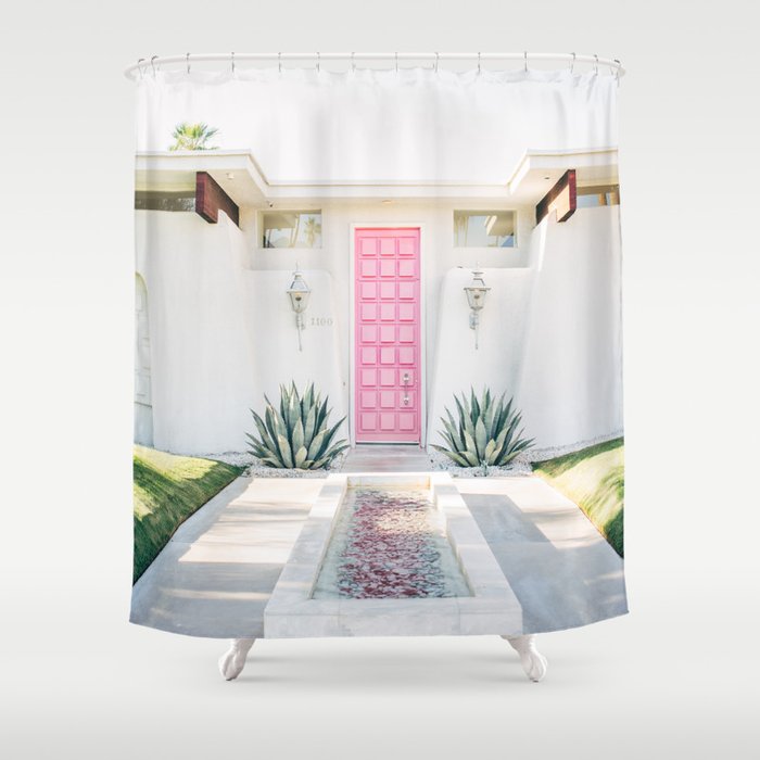 Pink Door in Palm Springs California Photo - Mid Century Modern Architecture Shower Curtain Gallery Image 1