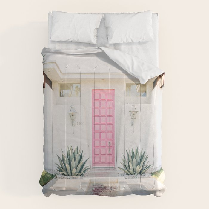 Pink Door in Palm Springs California Photo - Mid Century Modern Architecture Comforter Gallery Image 1